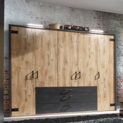 Schlafzimmer in Plankeneiche & Schwarzgrau - Bram (vierteilig)