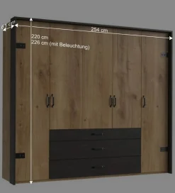 Schlafzimmer in Plankeneiche & Schwarzgrau - Bram (vierteilig)