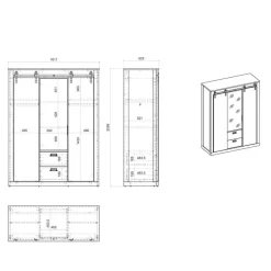 Schlafzimmer mit 140x200 Bett - Naiavio I (vierteilig)