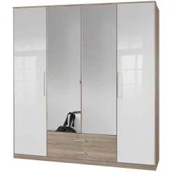 Schlafzimmer-Kleiderschrank in Weiß HG & Eiche sägerau - Grands