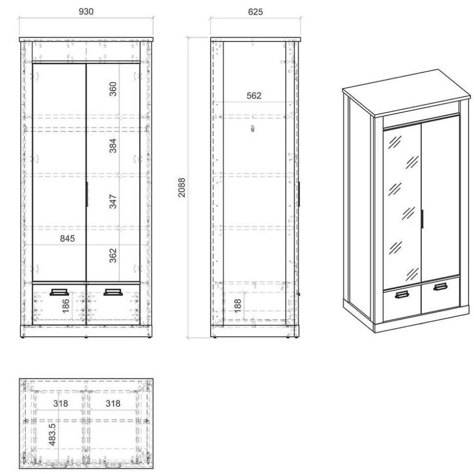Schlafzimmermöbel Set mit 90x200 Bett - Tramos (vierteilig)