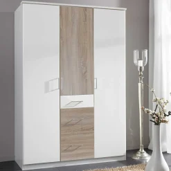 Schlafzimmerschrank in Weiß mit Eiche Sägerau - Magdelan