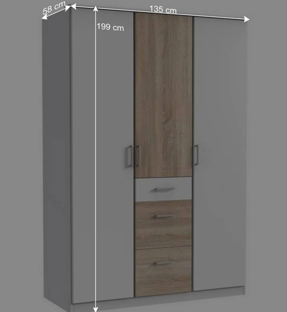 Schlafzimmerschrank in Weiß mit Eiche Sägerau - Magdelan