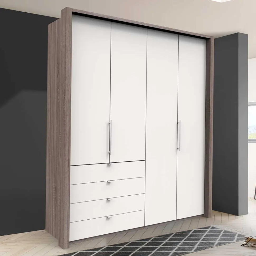 Schlafzimmerschrank in Weiß & Eiche dunkel - Tivierto