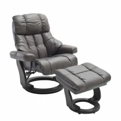 Schlammfarbener Ledersessel mit Relaxfunktion Jandrus & Fußhocker (zweiteilig)