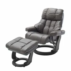 Schlammfarbener Ledersessel mit Relaxfunktion Jandrus & Fußhocker (zweiteilig)