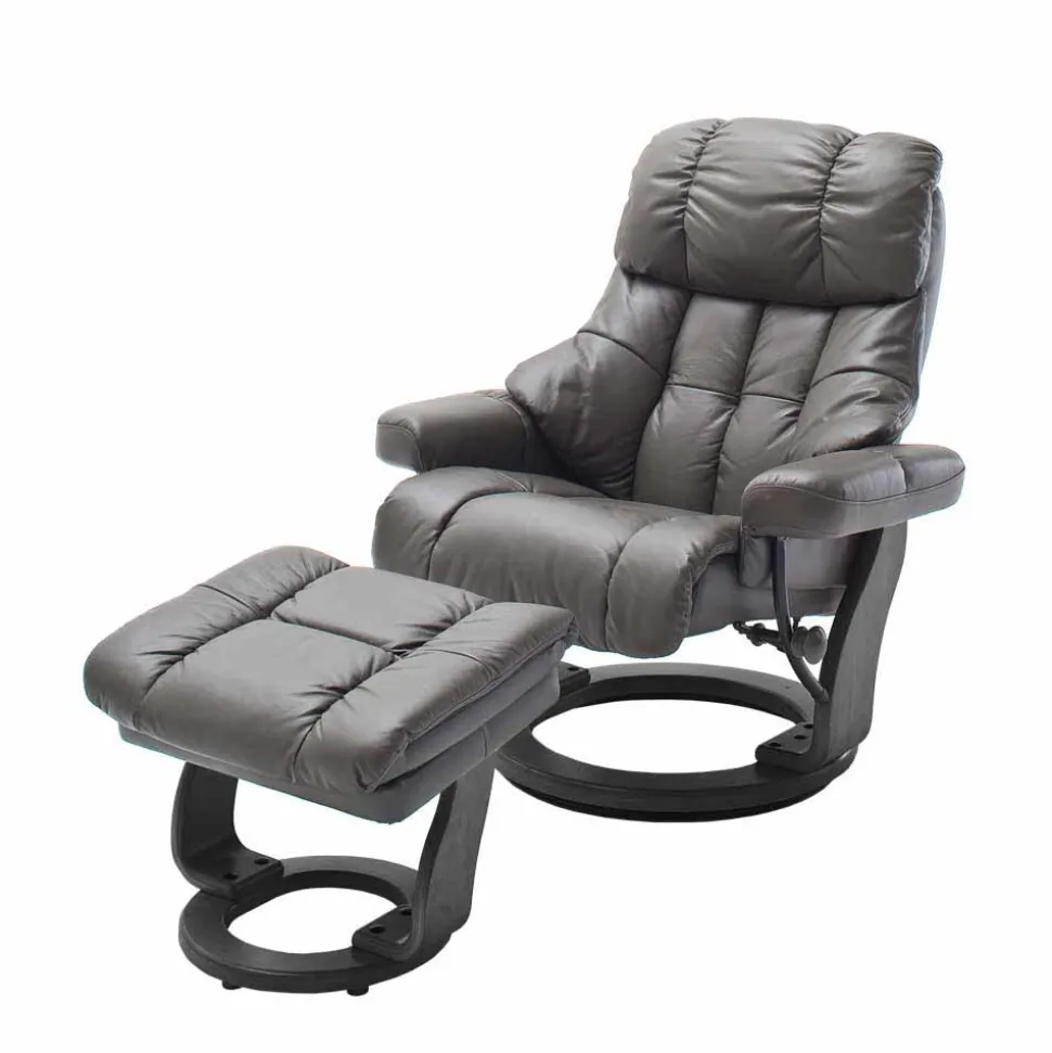 Schlammfarbener Ledersessel mit Relaxfunktion Jandrus & Fußhocker (zweiteilig)