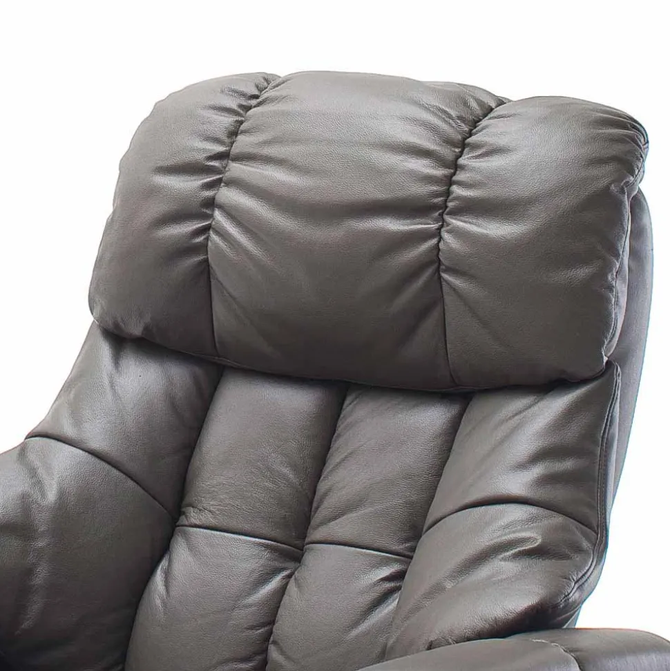 Schlammfarbener Ledersessel mit Relaxfunktion Jandrus & Fußhocker (zweiteilig)