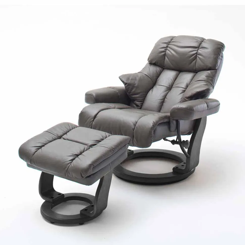 Schlammfarbener Ledersessel mit Relaxfunktion Jandrus & Fußhocker (zweiteilig)