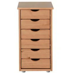 Schmale Kiefernholz Kommode mit sechs Schubladen - Calpano