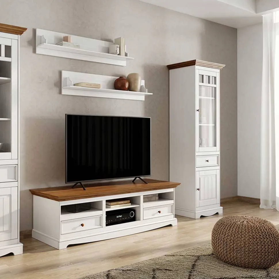 Schmale Landhaus Vitrine aus Kiefernholz - Bordona