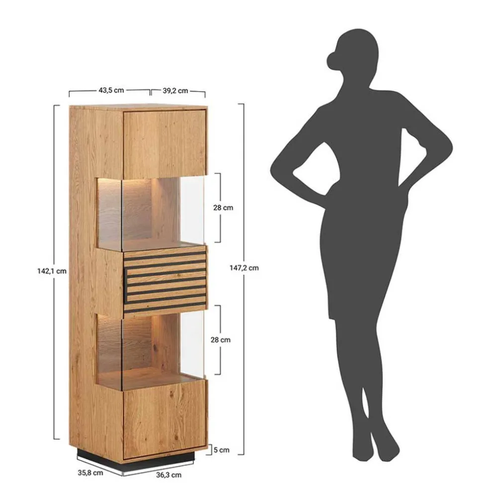 Schmale Massivholz Vitrine mit LED Beleuchtung - Eribella