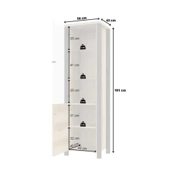 Schmale Schrank Vitrine in Eiche NB & Schwarz - Kanellas