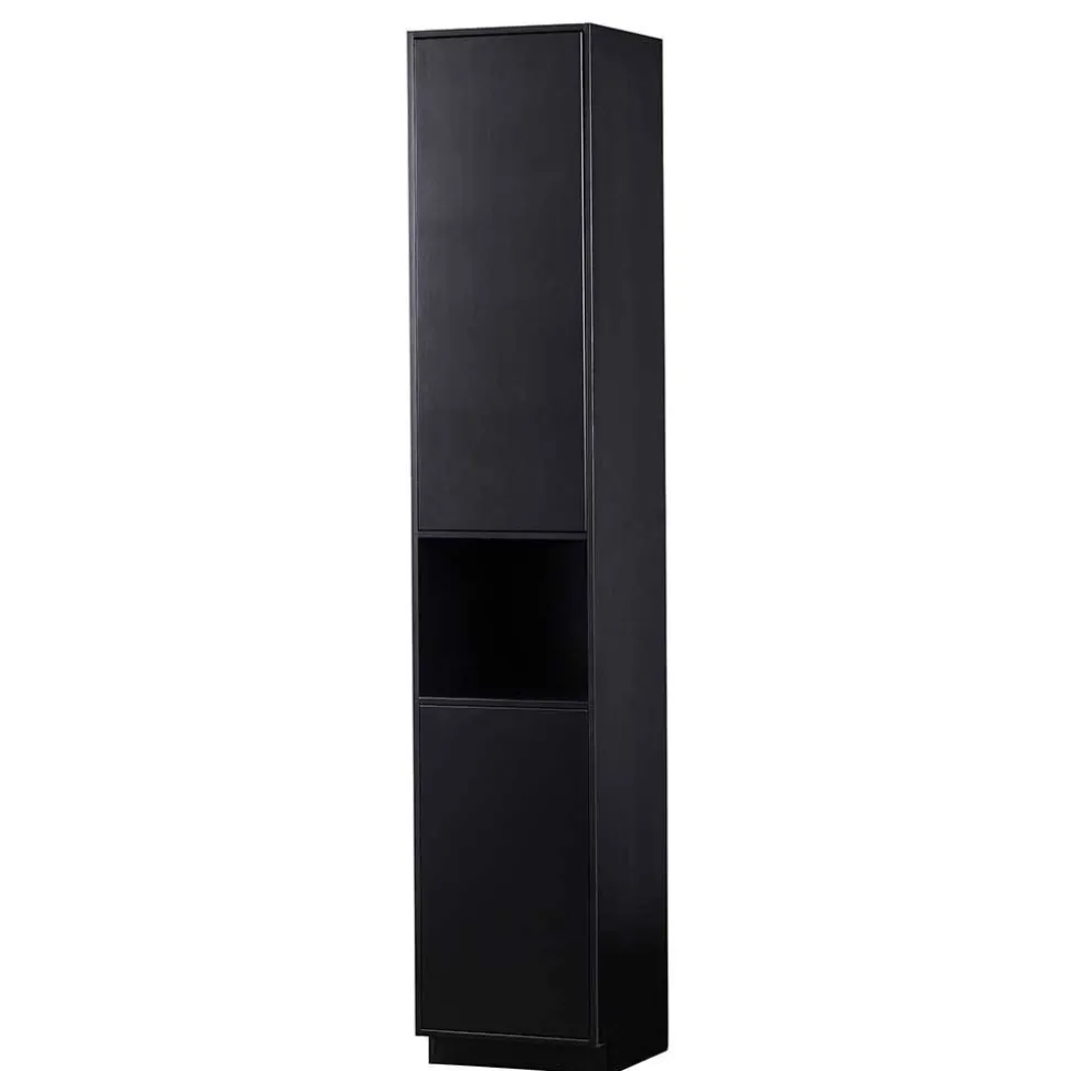 Schmaler Hochschrank in Schwarz Kiefernholz teilmassiv - Niwidus