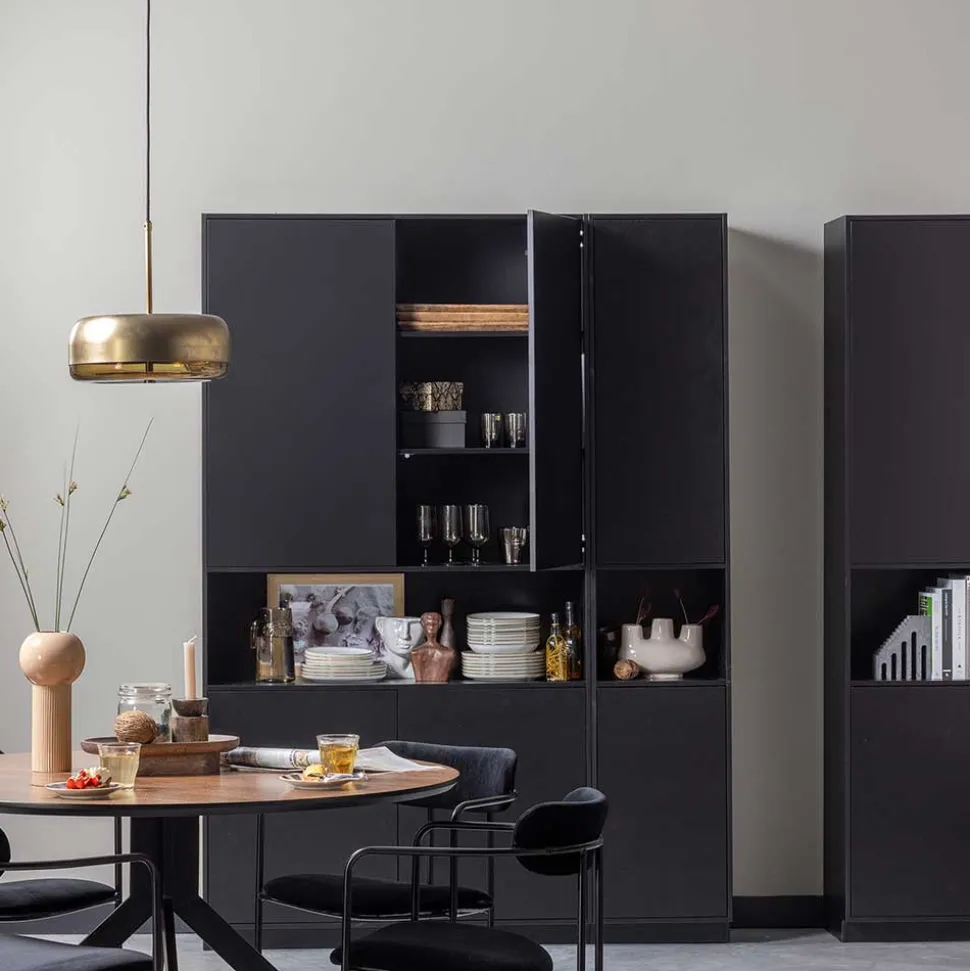 Schmaler Hochschrank in Schwarz Kiefernholz teilmassiv - Niwidus