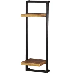 Schmales Industrial Wandregal mit zwei Holzablagen - Evradon