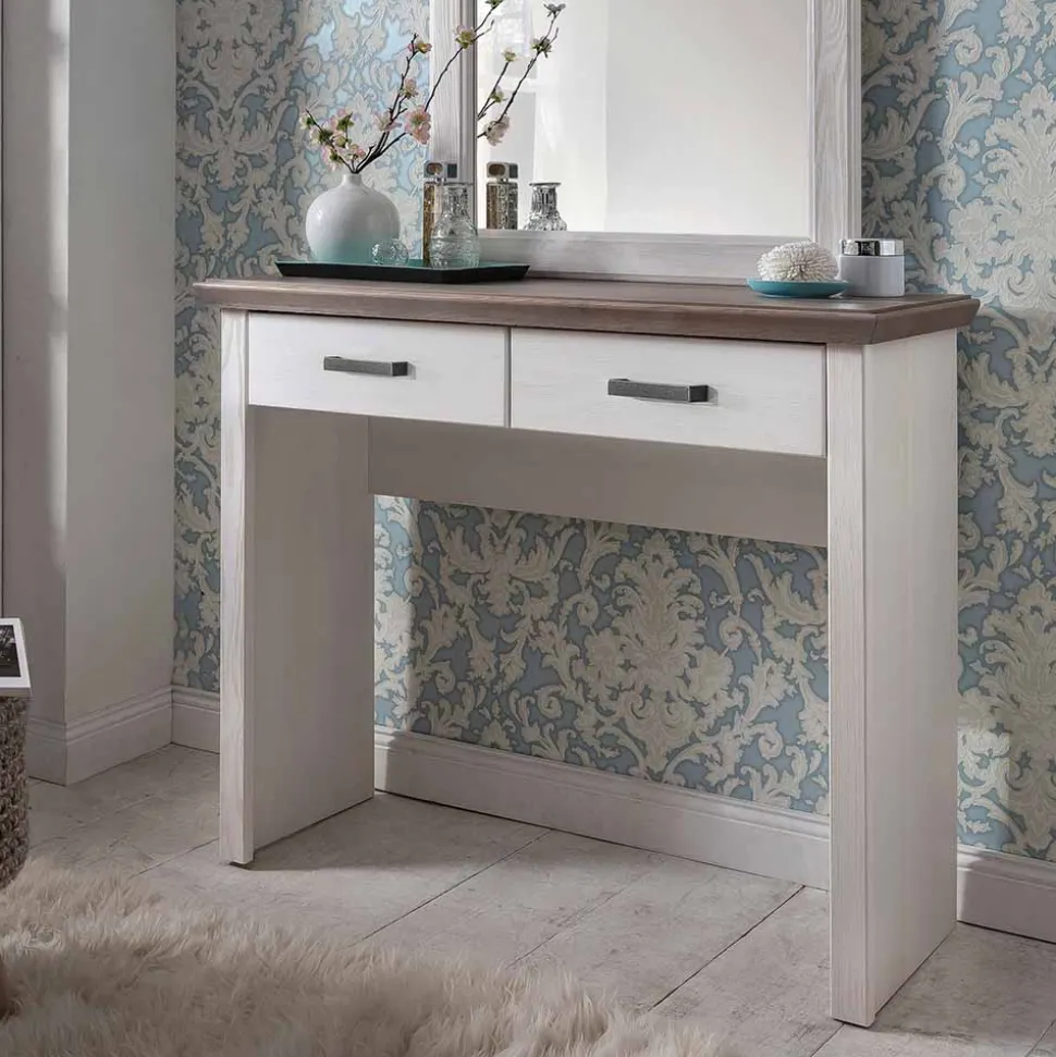 Schminktisch Konsole Izarella in Weiß und Taupe