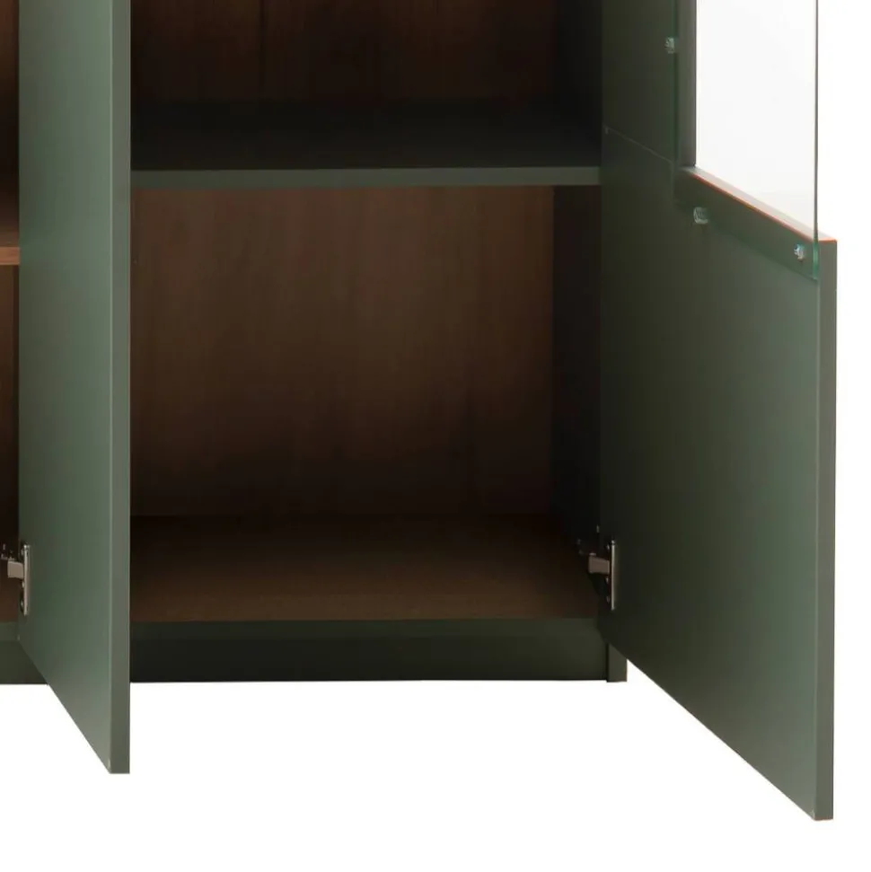 Schrank Vitrine in Graugrün und Eiche - Kwin