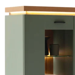 Schrank Vitrine in Graugrün und Eiche - Kwin