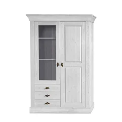 Schrank Vitrine Satumare in Weiß Kiefer teilmassiv