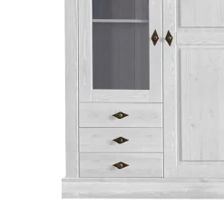 Schrank Vitrine Satumare in Weiß Kiefer teilmassiv