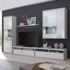 Schrankwand Tacroma in Weiß Hochglanz (fünfteilig)