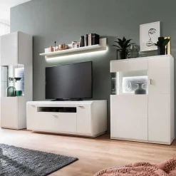 Schrankwand Wohnzimmer in Weiß - Hazime (vierteilig)
