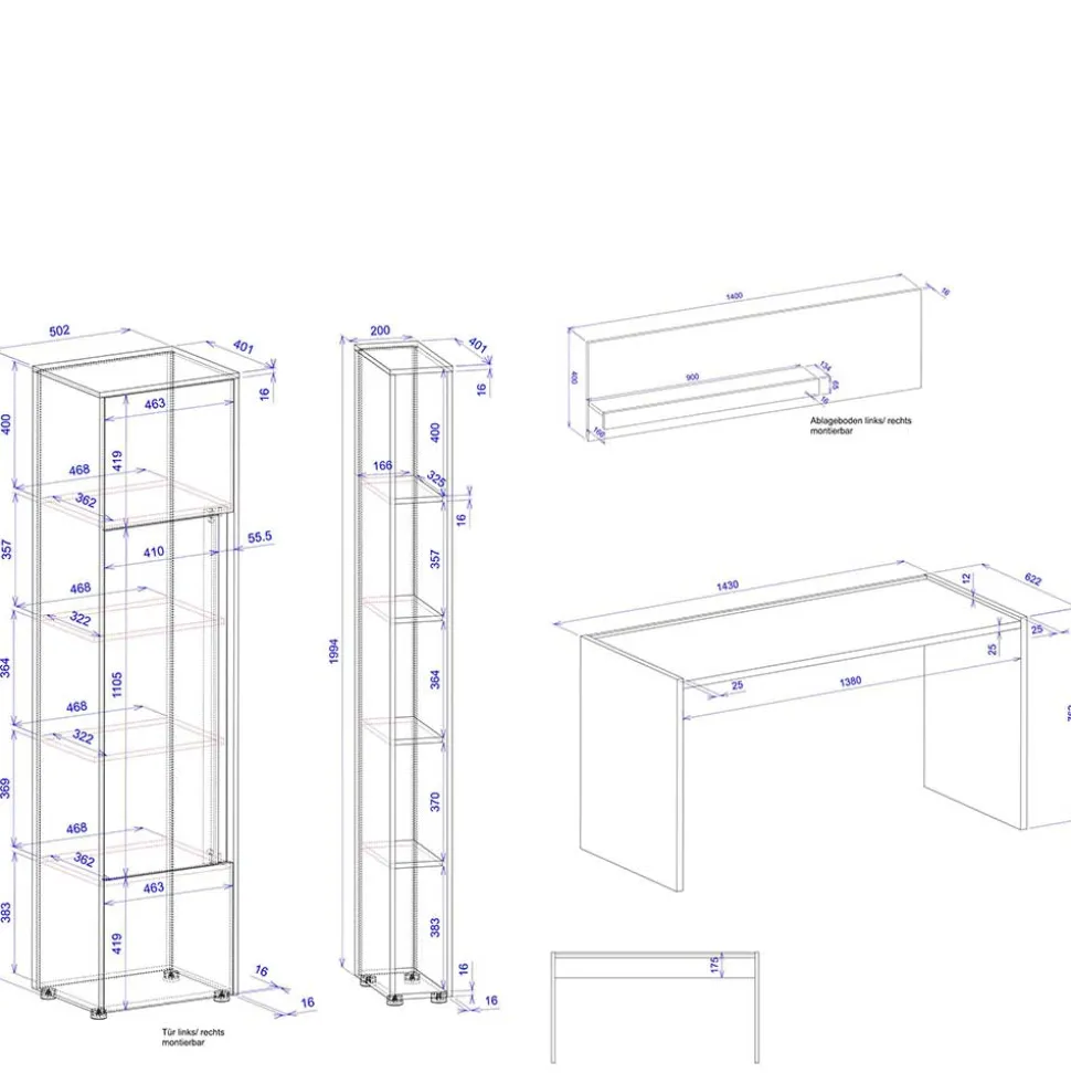 Schreibtisch & Schrank & Regale - Nonessia (vierteilig)
