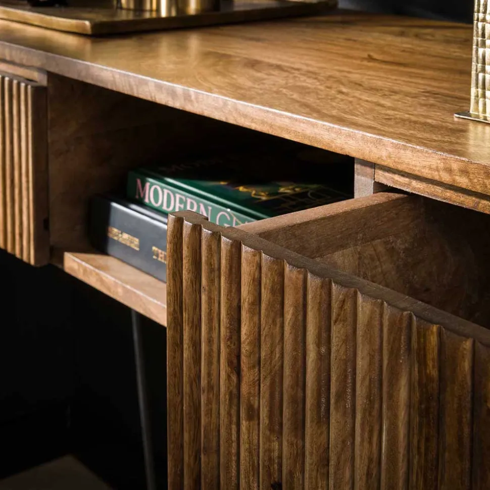 Schreibtisch aus Mangoholz in Sandfarben - Ciabeta