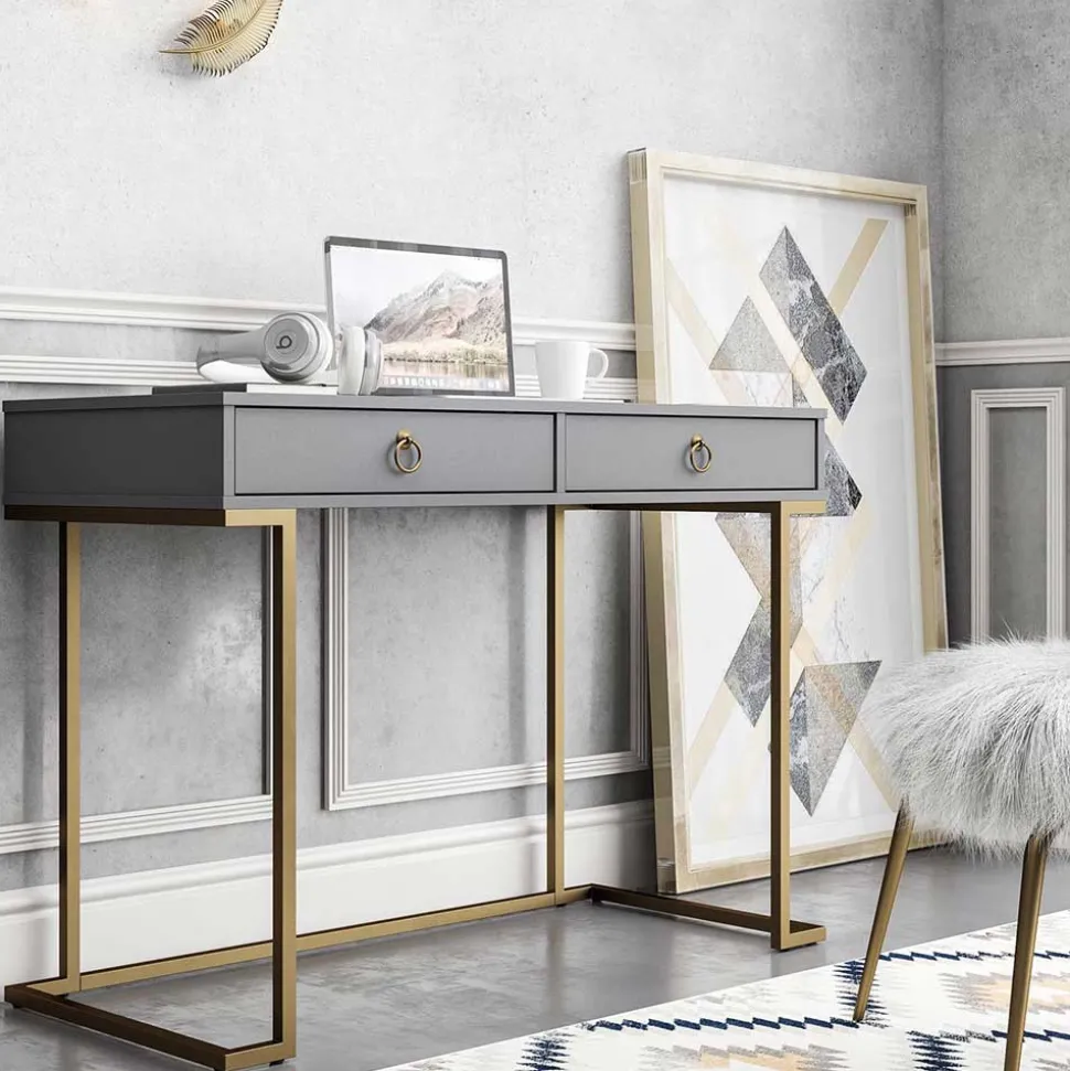 Schreibtisch in Grau und Messing - Woman