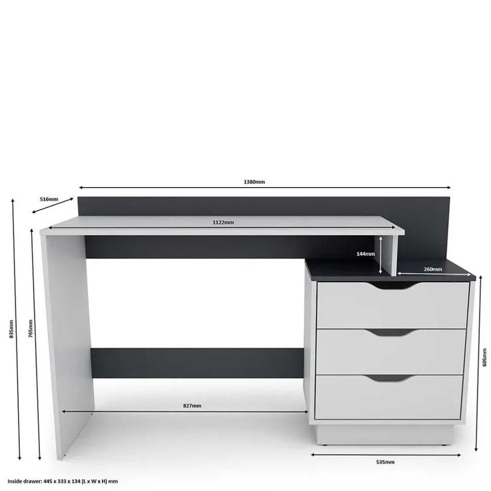 Schreibtisch mit drei Schubladen und Aufsatz - Dotagon