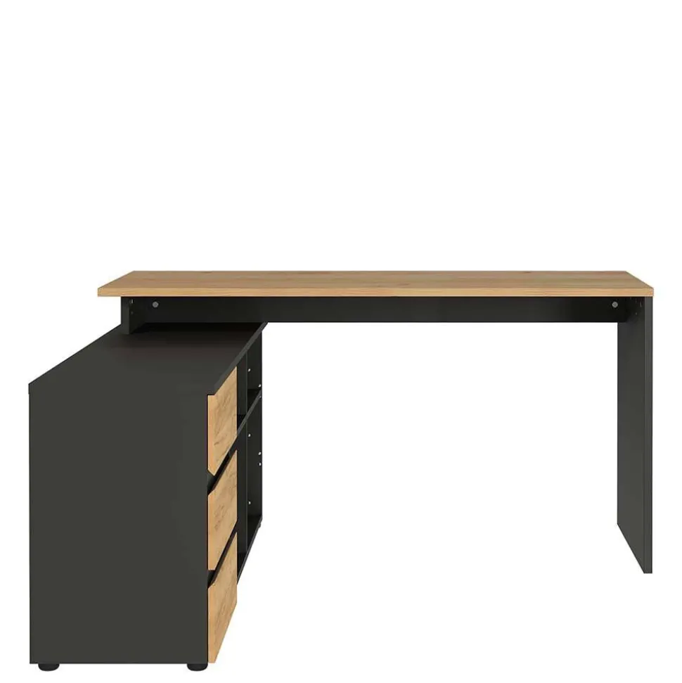 Schreibtisch mit Regal - 4 Fächer & 3 Schubladen - Contrage