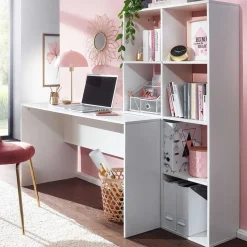 Schreibtisch mit Regal 6 Fächer in Weiß - Intora