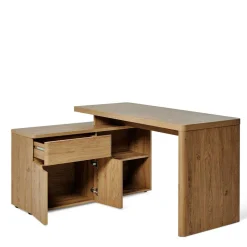 Schreibtisch mit Seitenregal in Eiche Optik - Abacho