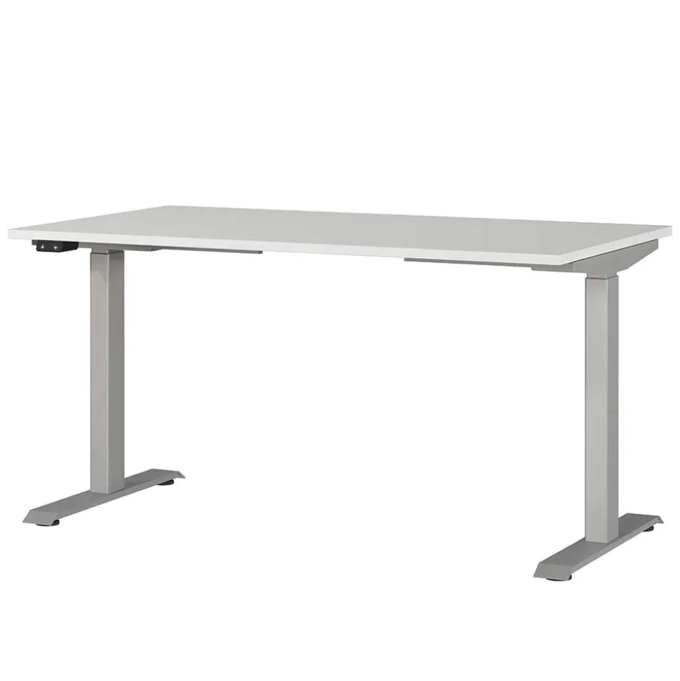 Schreibtisch zum Sitzen und Stehen in Lichtgrau - Salko