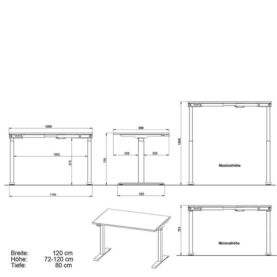 Schreibtisch zum Sitzen und Stehen in Lichtgrau - Salko