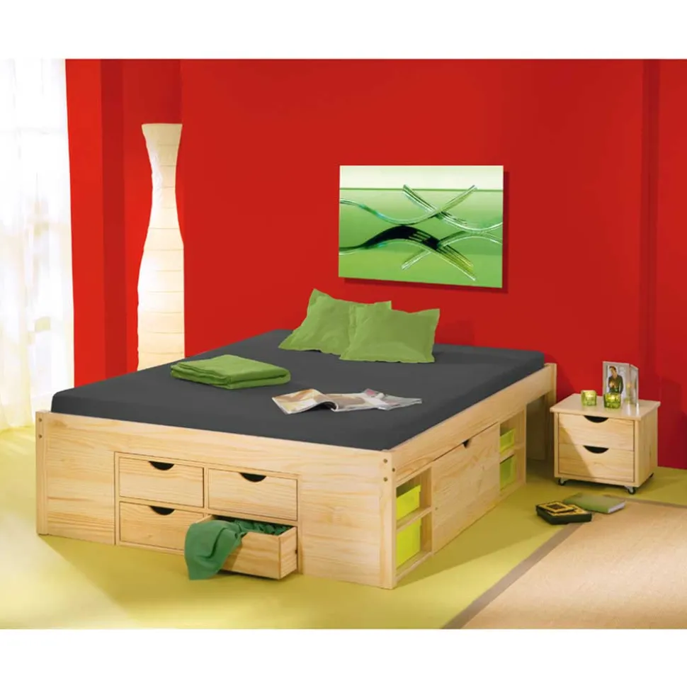 Schubladenbett Oladrios aus Kiefer massiv (dreiteilig)