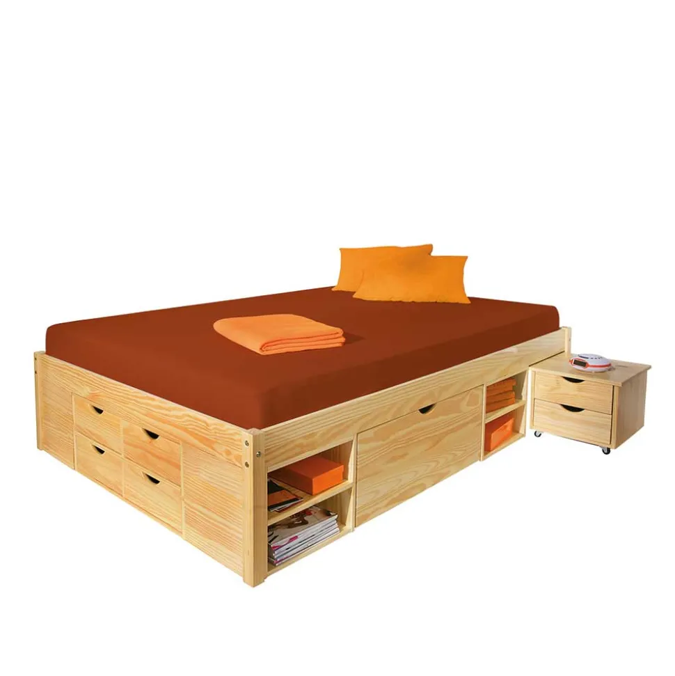 Schubladenbett Oladrios aus Kiefer massiv (dreiteilig)