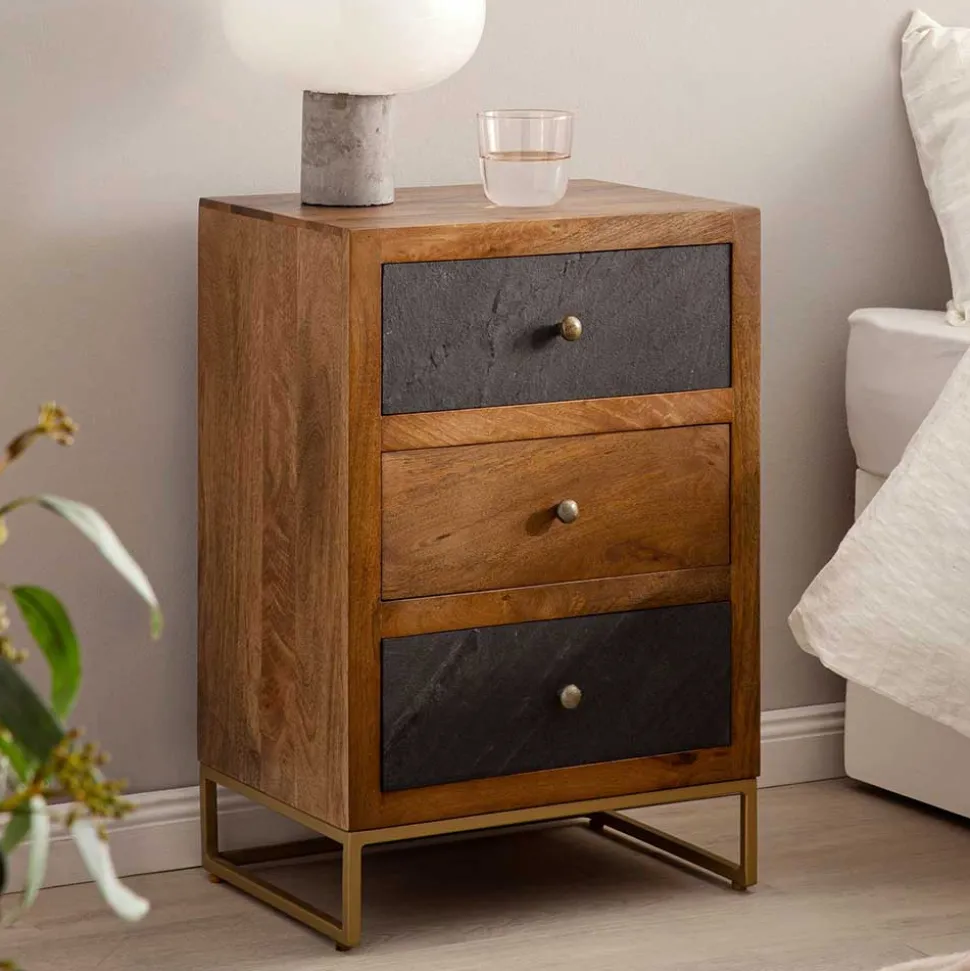 3-Schubladen-Nachtkommode in Anthrazit Steinoptik - Posto