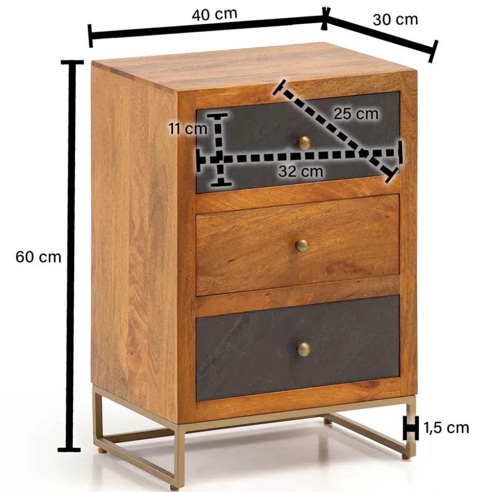 3-Schubladen-Nachtkommode in Anthrazit Steinoptik - Posto