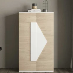 Schuh Designschrank in Eiche Bianco & Weiß - Wilios