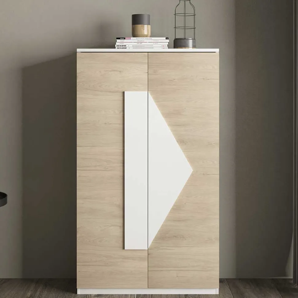 Schuh Designschrank in Eiche Bianco & Weiß - Wilios