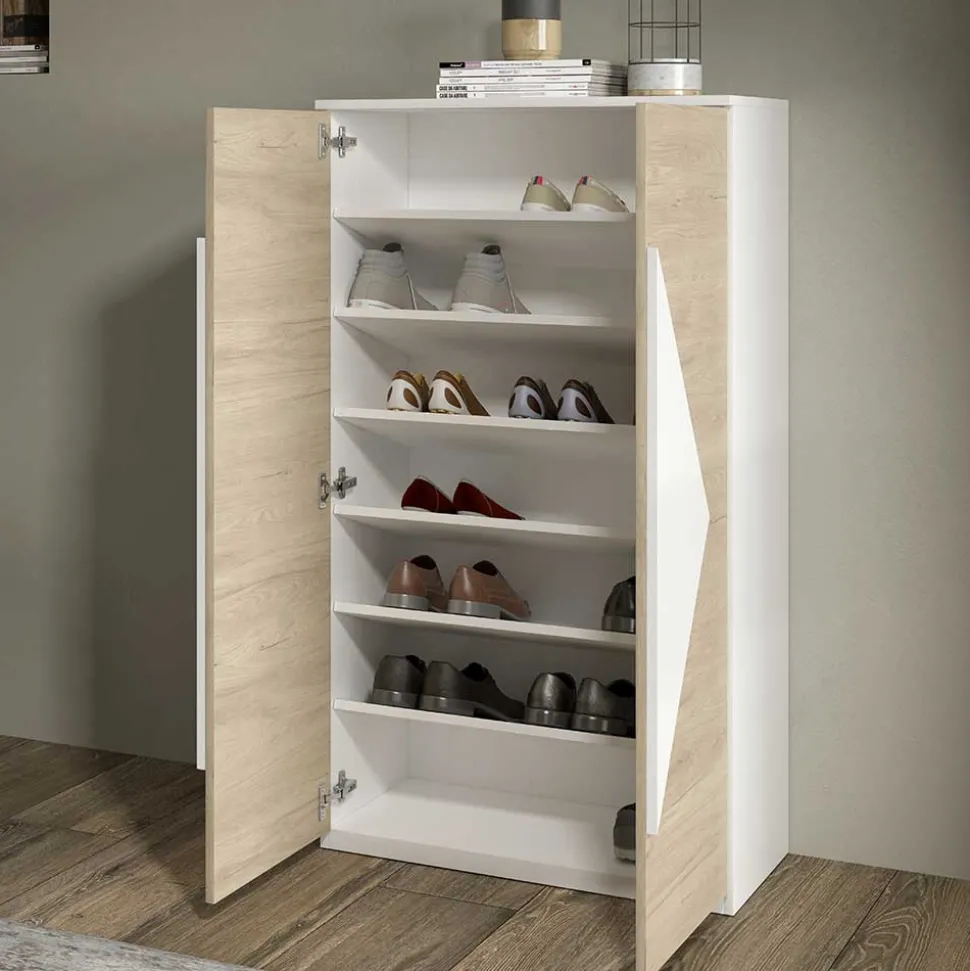 Schuh Designschrank in Eiche Bianco & Weiß - Wilios