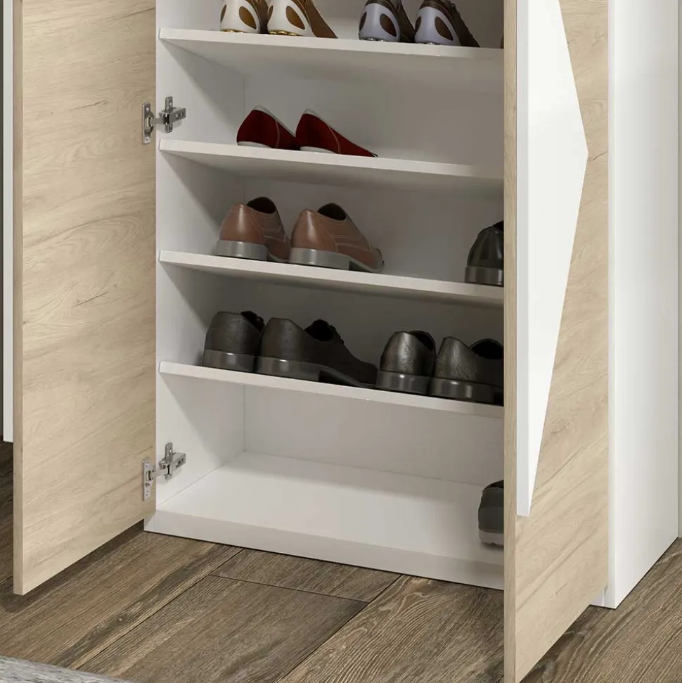 Schuh Designschrank in Eiche Bianco & Weiß - Wilios