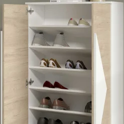 Schuh Designschrank in Eiche Bianco & Weiß - Wilios
