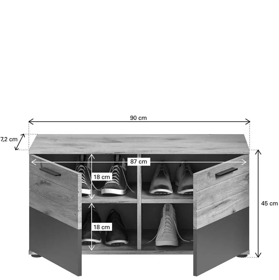 Schuhbank in Wildeiche & Grau 90 cm - Catamaron