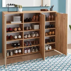 Schuhschrank & Wandspiegel Set Reestyl in Eiche Dekor (zweiteilig)