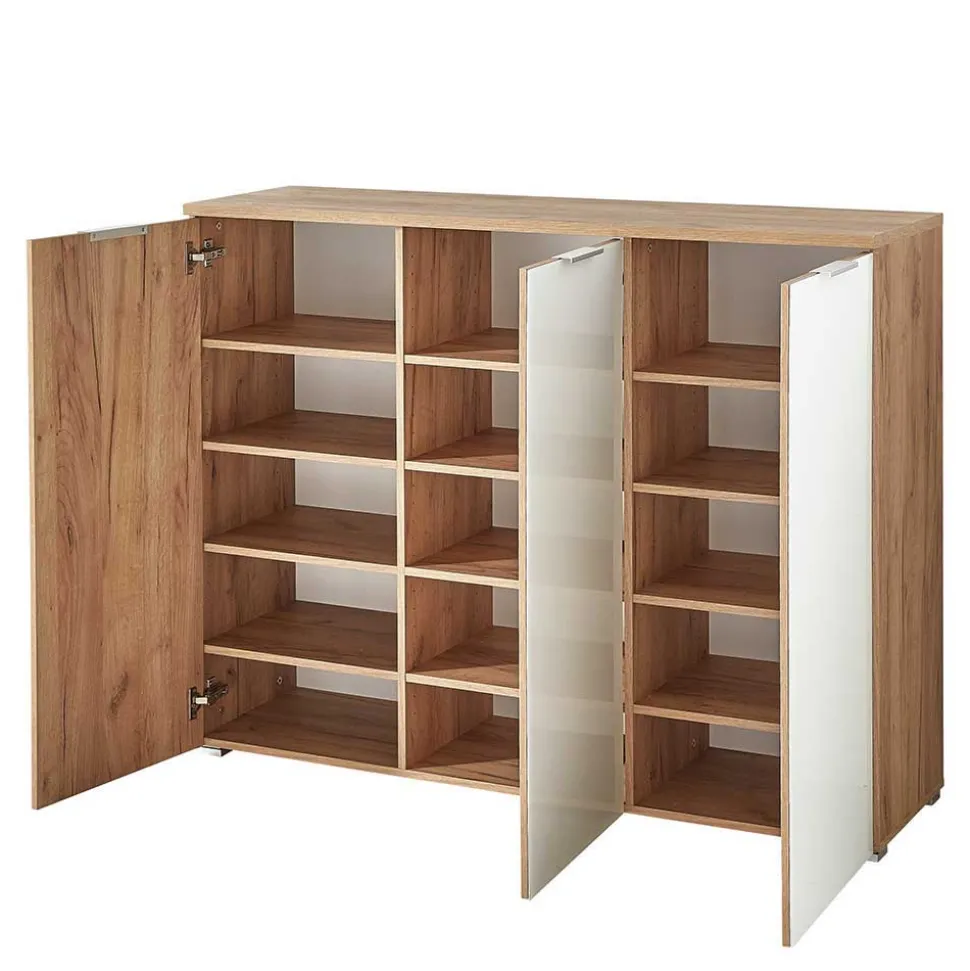 Schuhschrank & Wandspiegel Set Reestyl in Eiche Dekor (zweiteilig)