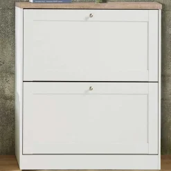 Schuhschrank in Weiß mit Sonoma-Eiche - Nudion