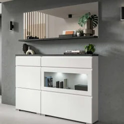 Schuhschrank mit Glas Klappe in Weiß - Suad